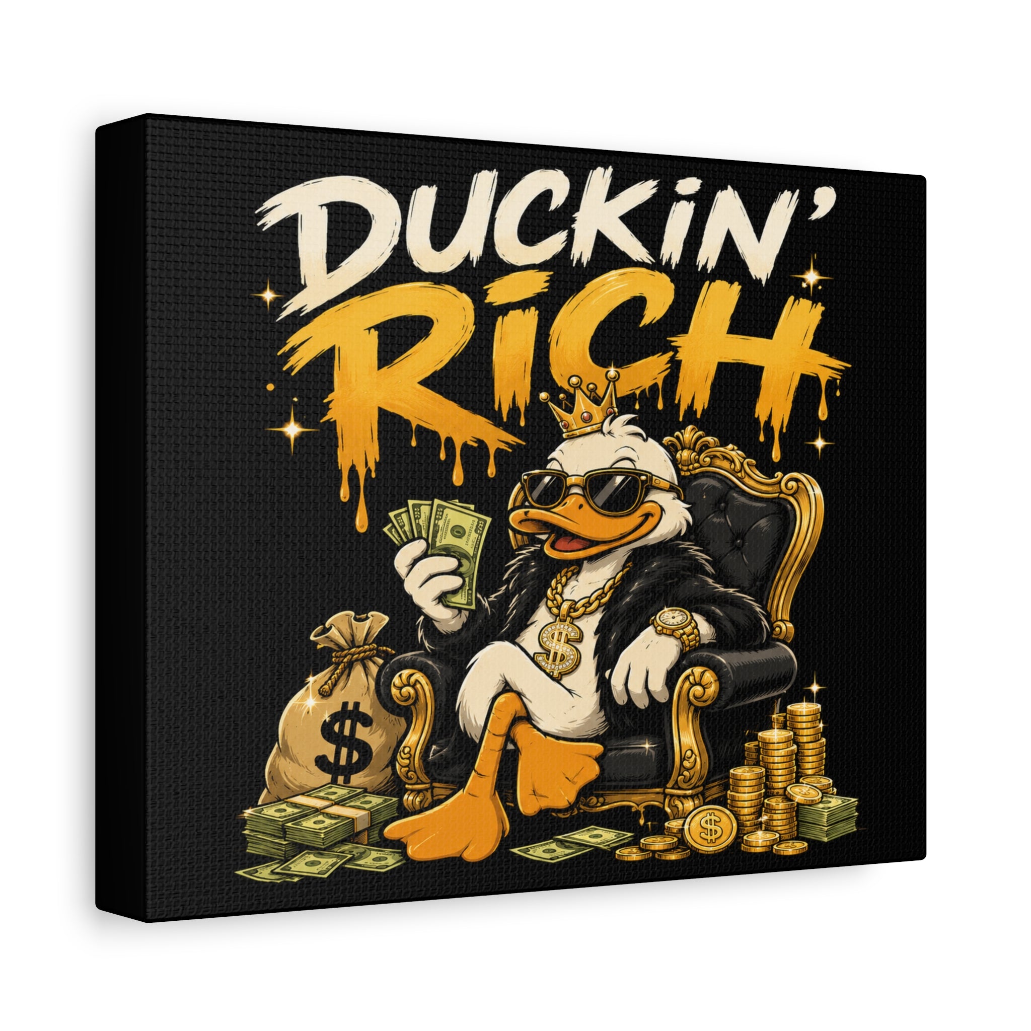 Duckin' Rich Canvas Art - Funny Wealthy Duck Wall Decor