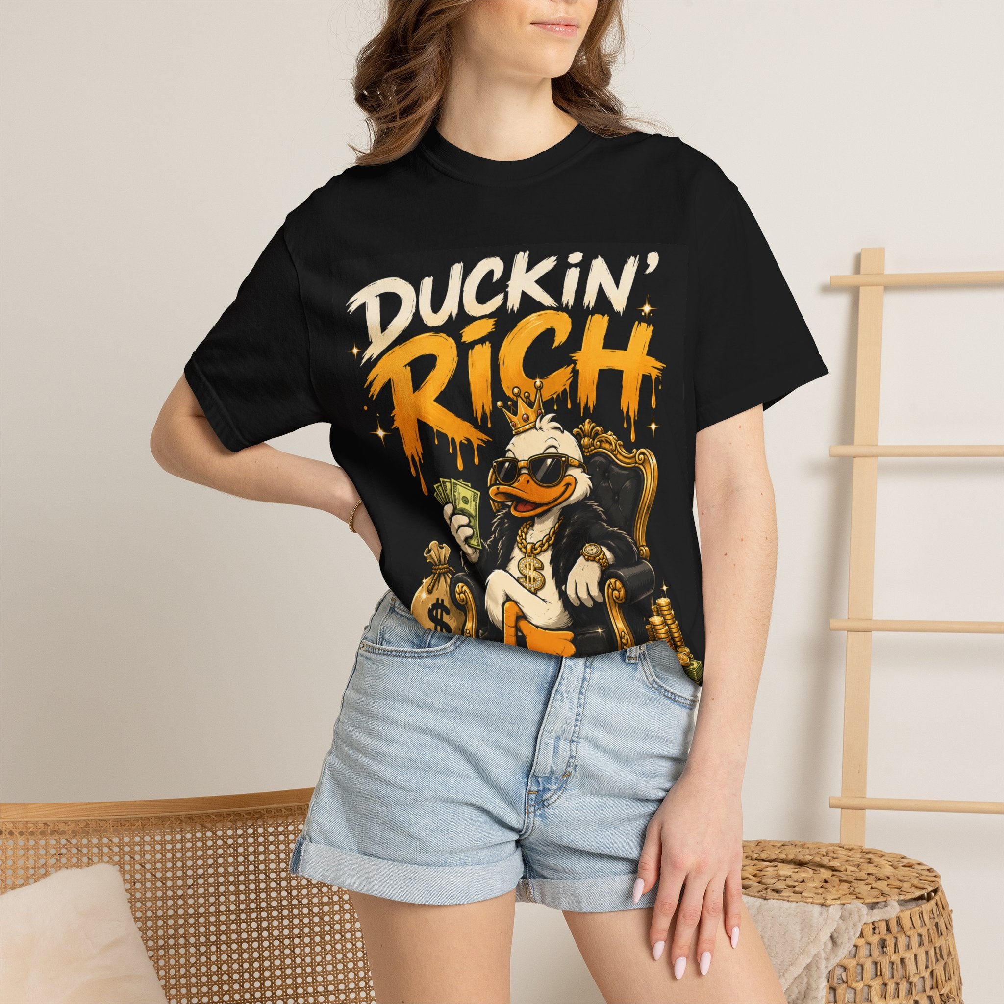 Duckin' Rich Duck Graphic T-Shirt — Funny Money Cartoon Tee
