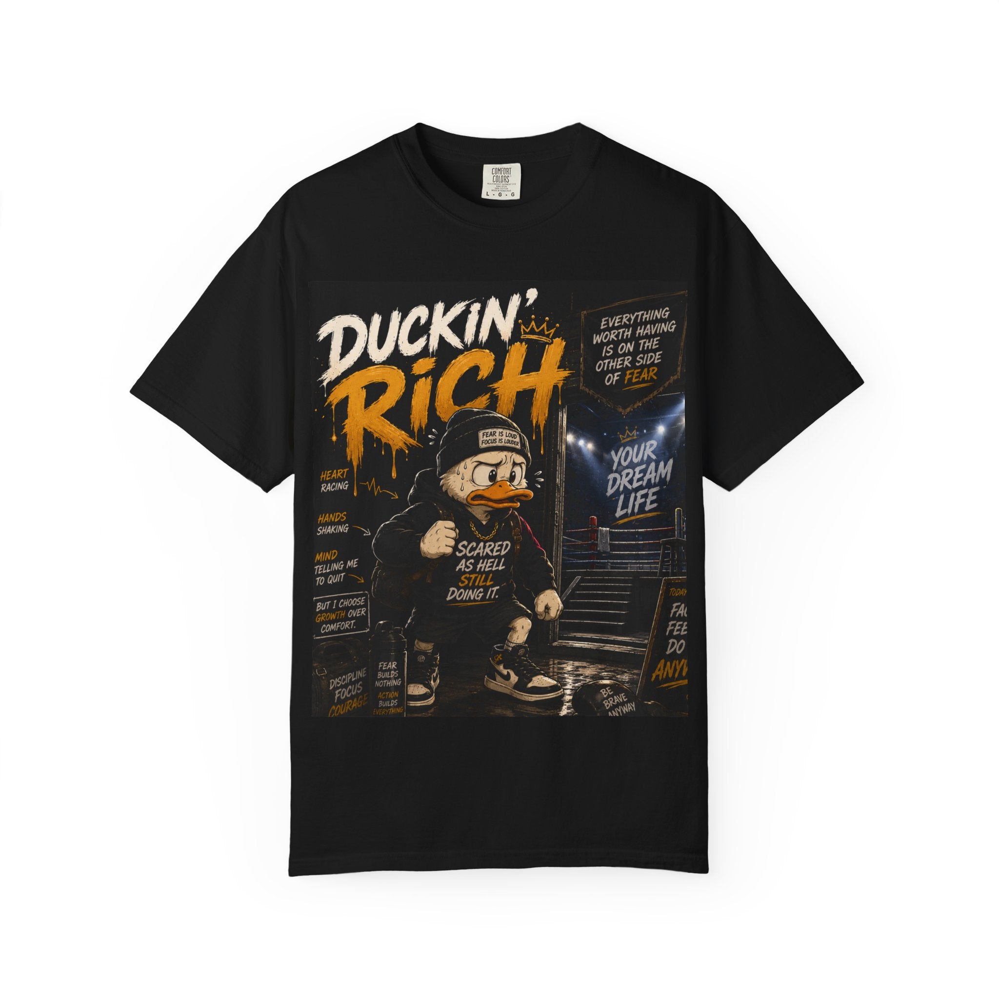Duckin' Rich Graphic T-Shirt — Streetwear Duck Cartoon Motivational Tee