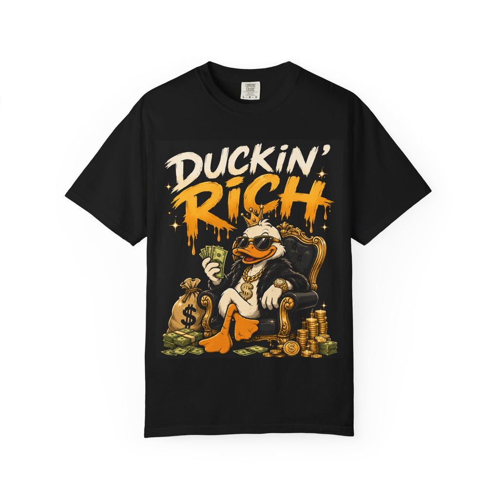 Duckin' Rich duck character T-shirt | money cartoon graphic tee
