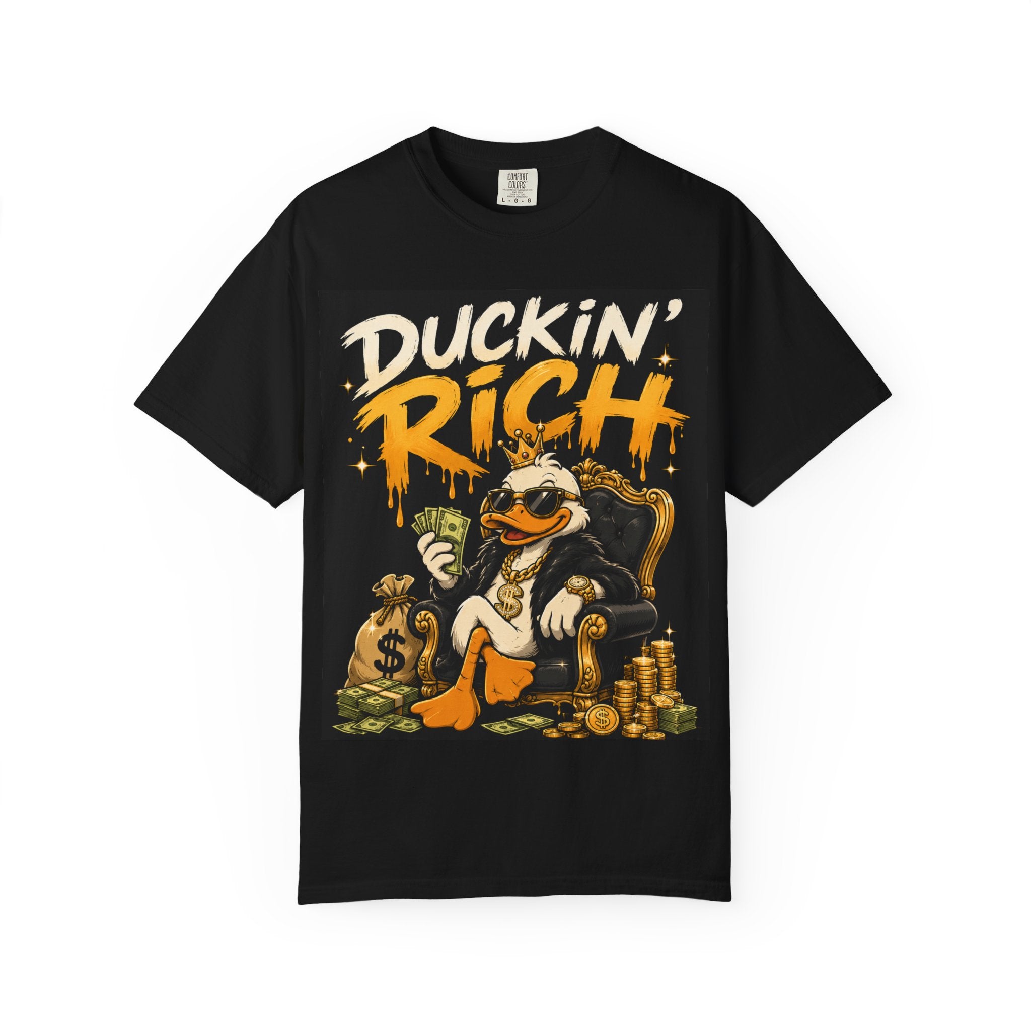 Duckin' Rich duck character T-shirt | money cartoon graphic tee