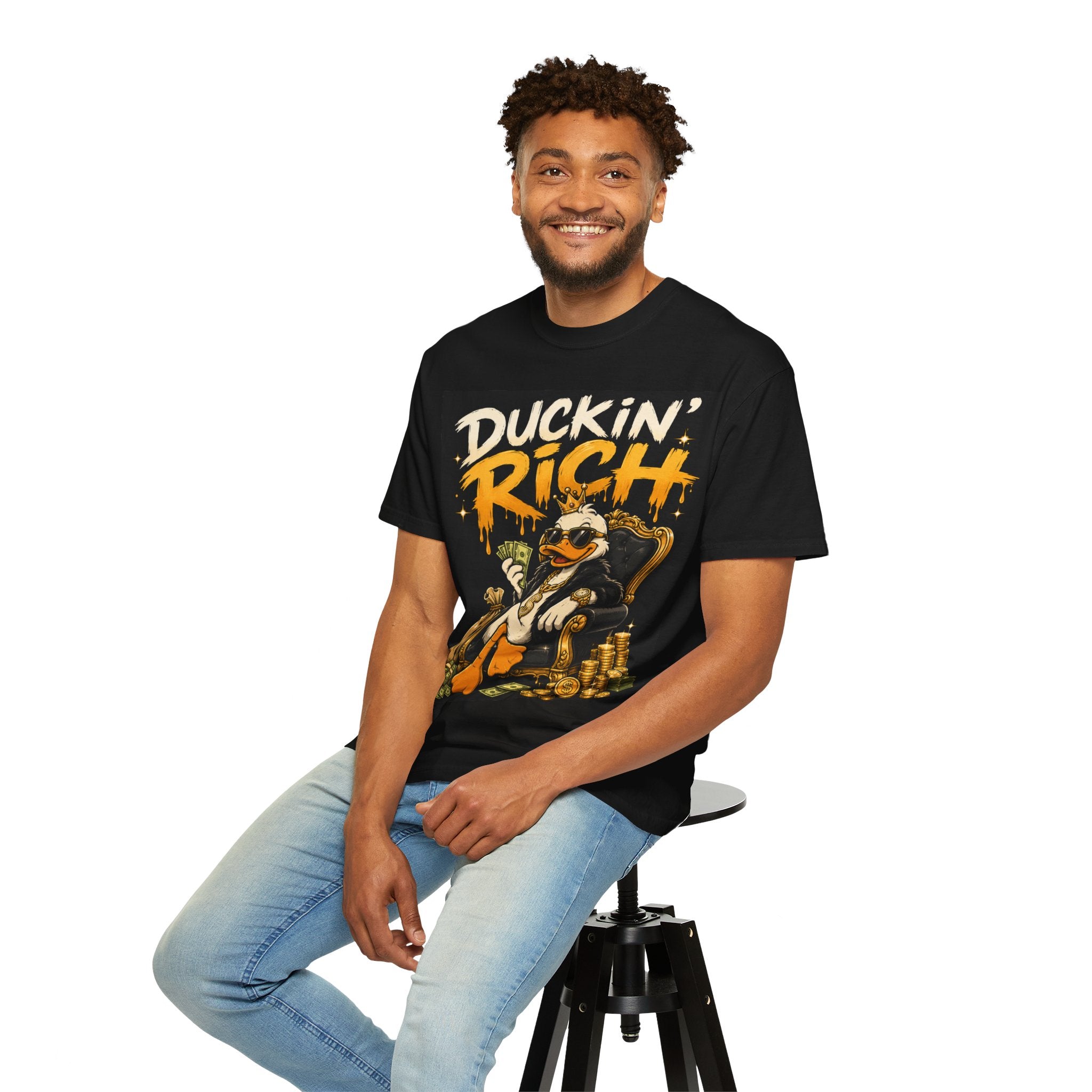 Duckin' Rich duck character T-shirt | money cartoon graphic tee